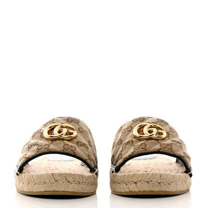Gucci Monogram Matelasse GG Marmont Espadrille 20mm Slide Sandals 40.5 Beige Ebony Black 2 of 10