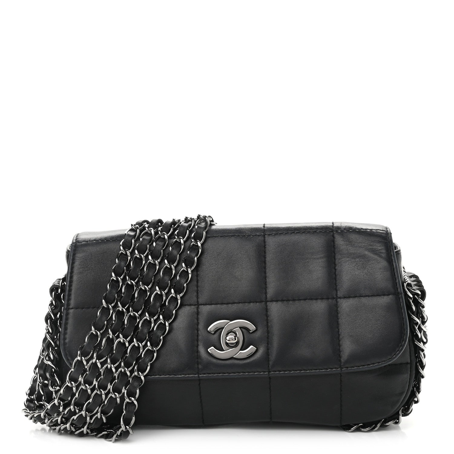 Chanel Lambskin Chocolate Bar Quilted Lambskin 5 Chain Flap Black 1 of 9