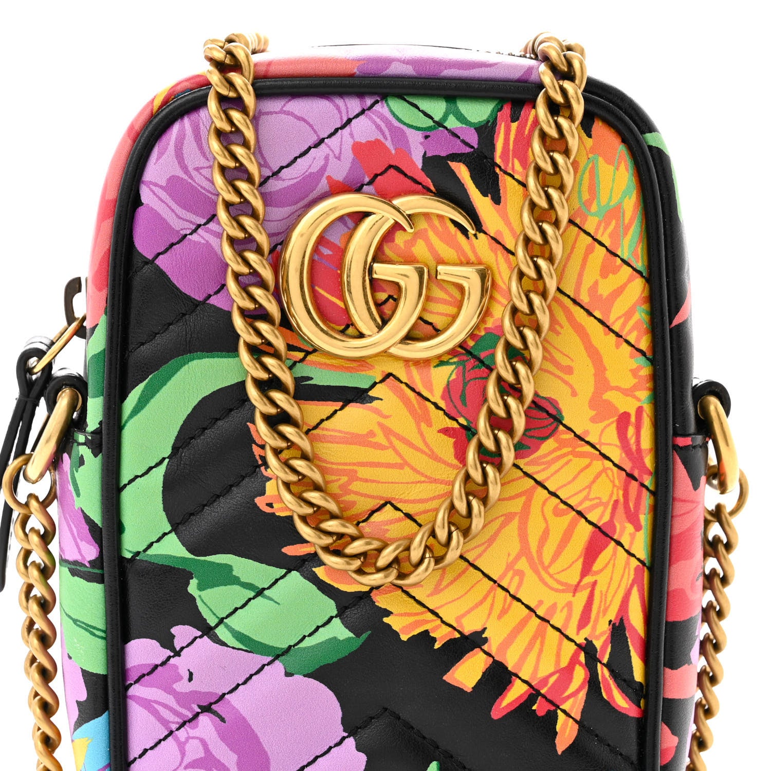 Gucci X KEN SCOTT Calfskin Matelasse Floral Infinity Mini GG Marmont Crossbody Bag Black Pink 8 of 10