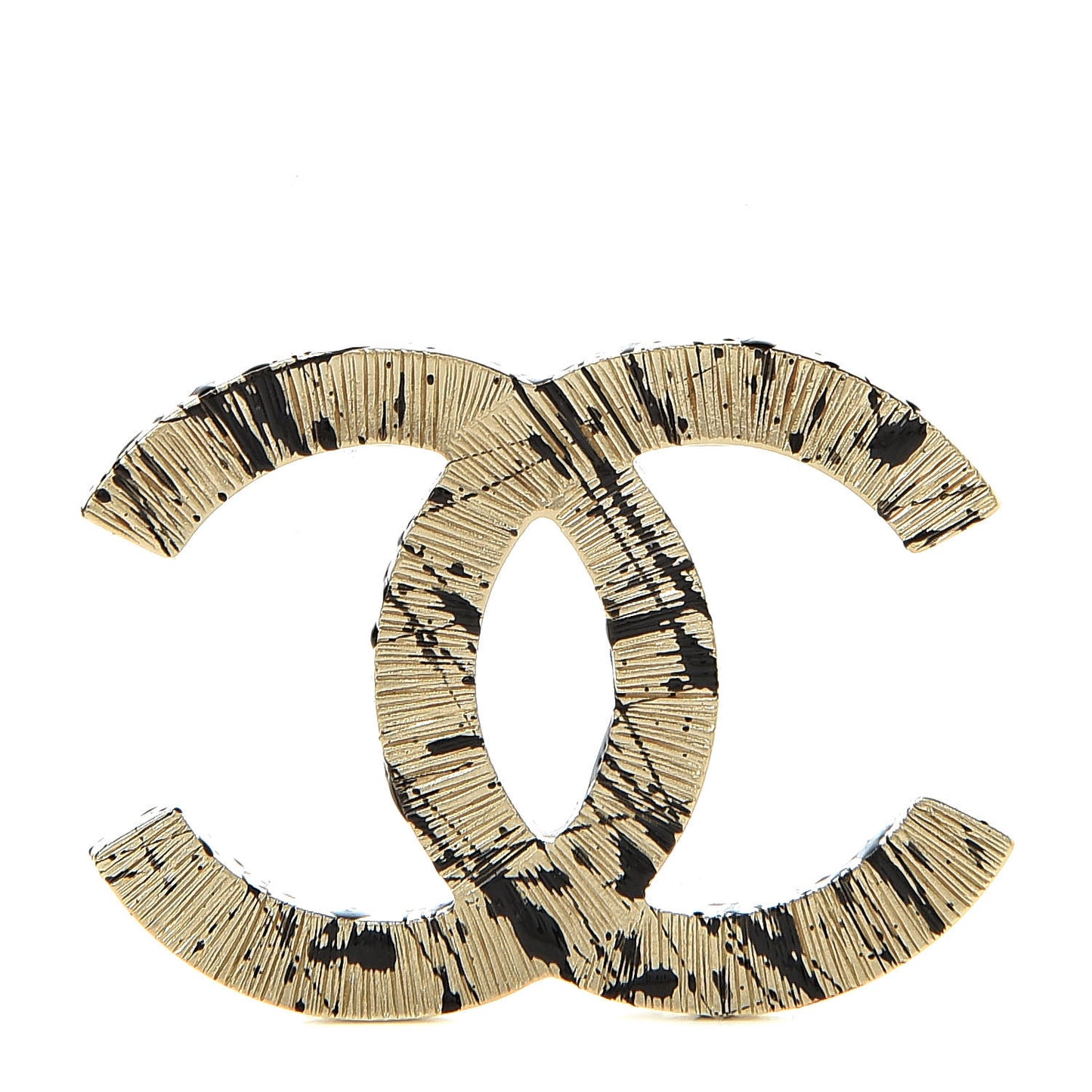 Matte Jackson Pollock Splattered Paint CC Brooch Gold Black