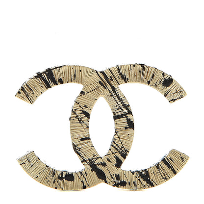 Chanel Matte Jackson Pollock Splattered Paint CC Brooch Gold Black 1 of 5
