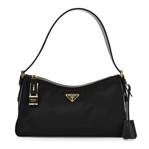 Re-Nylon Vitello Large Aimee Shoulder Bag Black