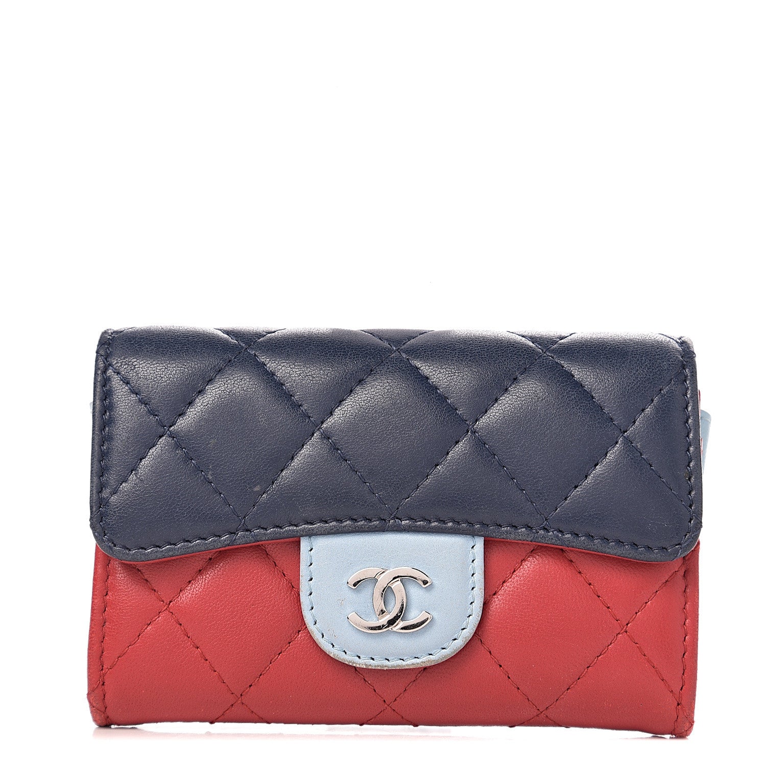 Chanel Lambskin Quilted Tri-Color Card Holder Navy Red Grey 1 of 7