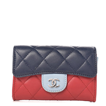 Chanel Lambskin Quilted Tri-Color Card Holder Navy Red Grey 1 of 7