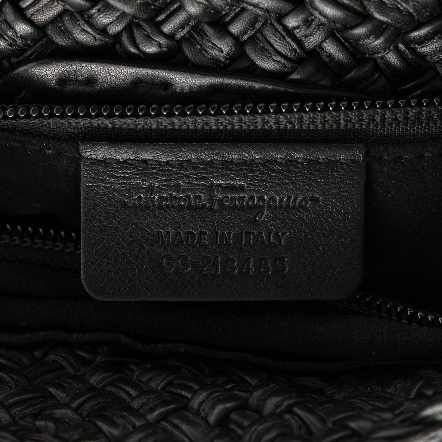 Woven Calfskin Gancini Shoulder Bag Black
