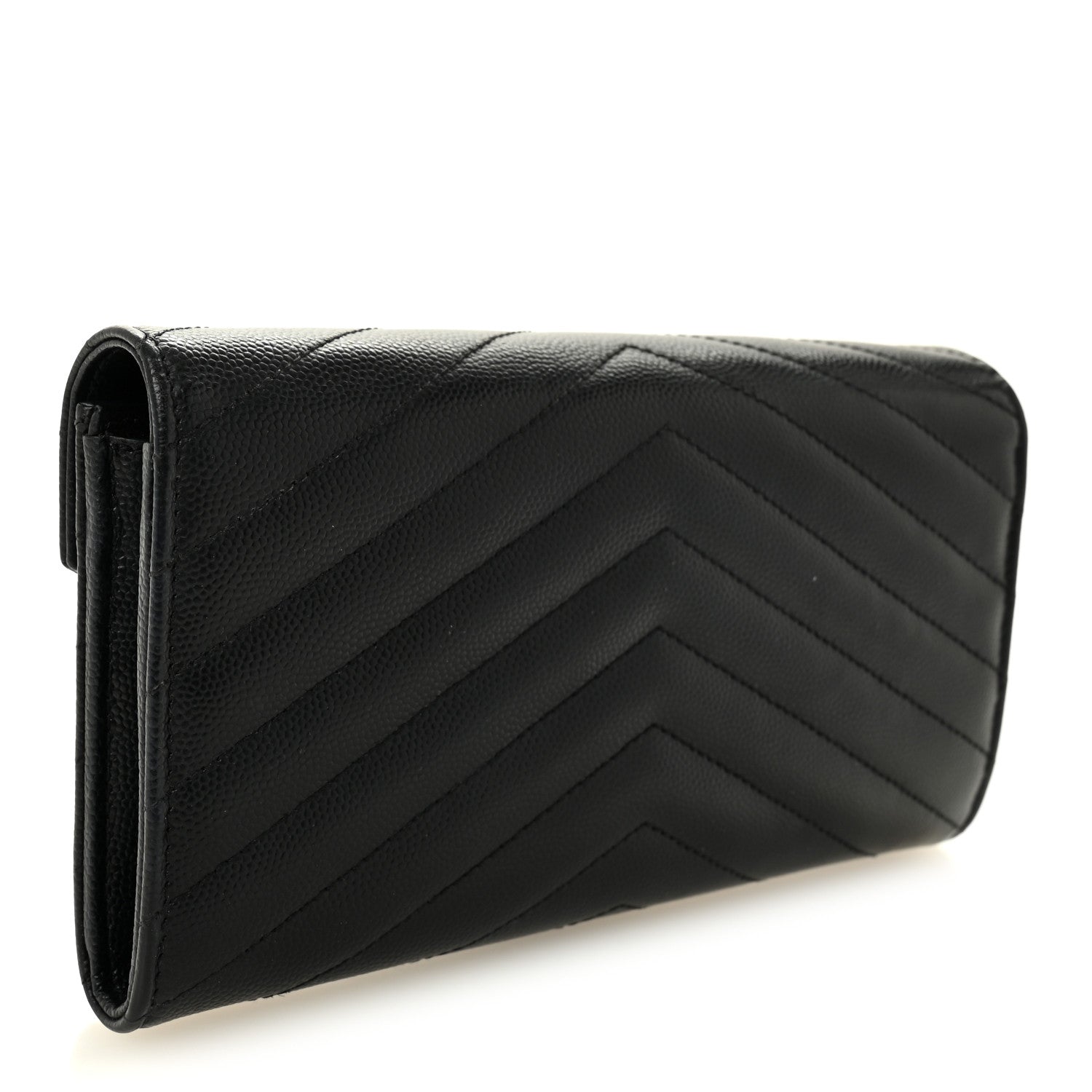 Saint Laurent Grain De Poudre Matelasse Chevron Monogram Flap Wallet Black 3 of 8
