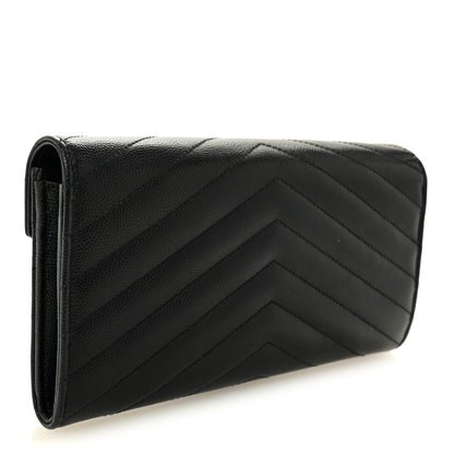 Saint Laurent Grain De Poudre Matelasse Chevron Monogram Flap Wallet Black 3 of 8