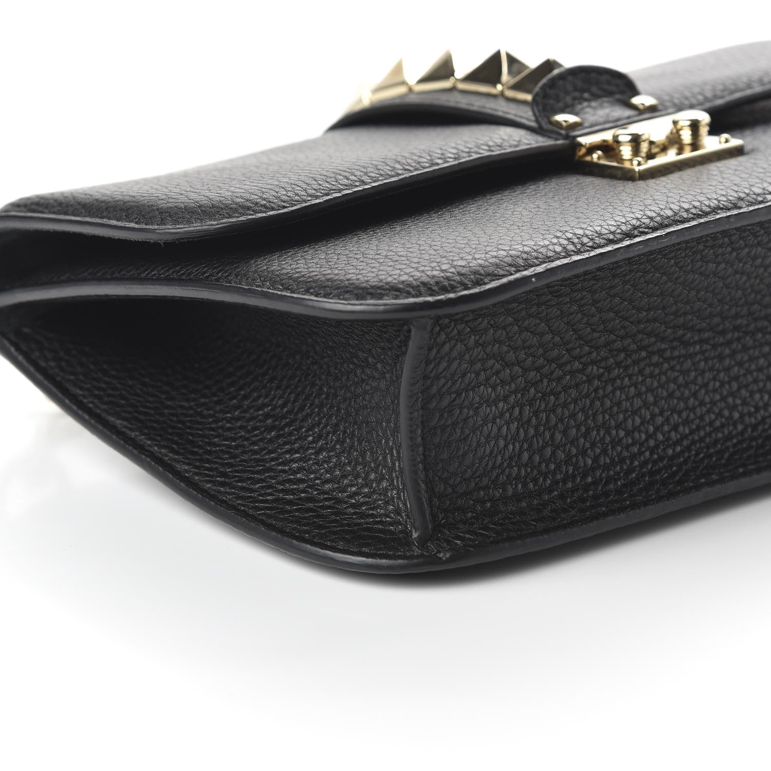 Valentino Garavani Pebbled Calfskin Medium Glam Lock Rockstud Flap Black 6 of 9