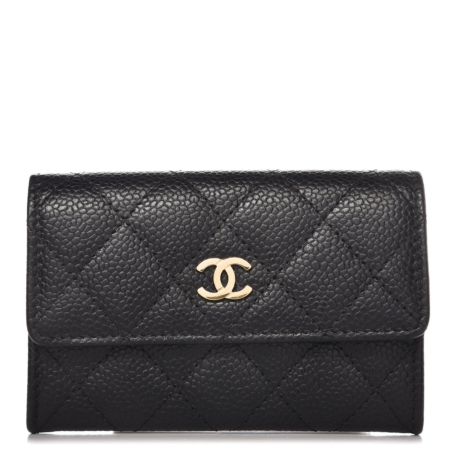Caviar Quilted Flap Card Holder Black
