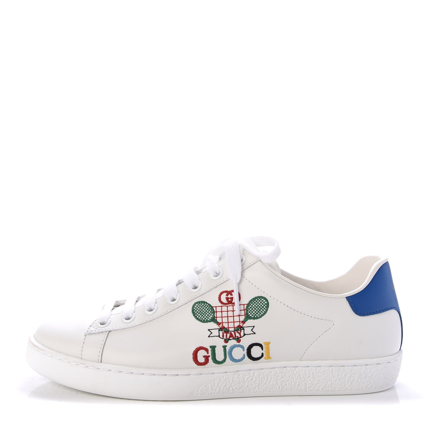 Calfskin Miro Soft Tennis Embroidered Womens Ace Sneakers 37.5 White Rio Blue