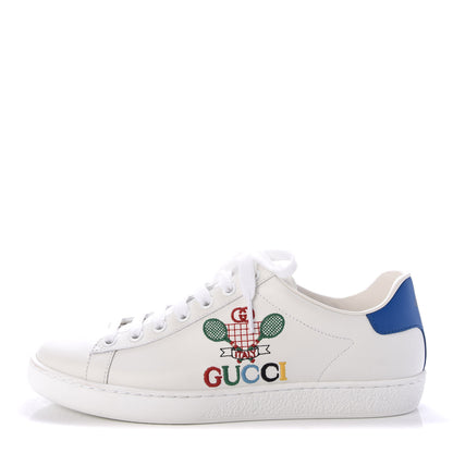 Gucci Calfskin Miro Soft Tennis Embroidered Womens Ace Sneakers 37.5 White Rio Blue 1 of 9