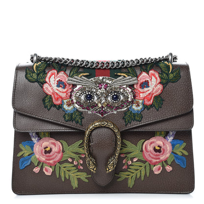 Gucci Calfskin Web Owl Embroidered Medium Dionysus Shoulder Bag New Acero Multicolor 1 of 10