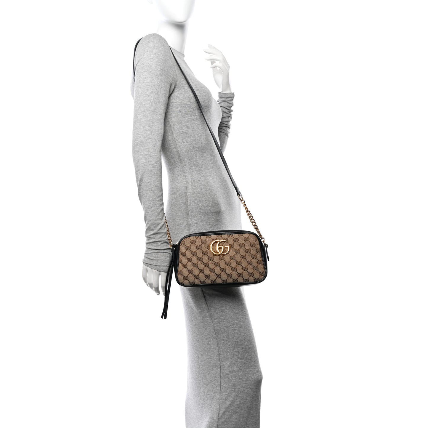 Monogram Matelasse Diagonal Small GG Marmont Chain Shoulder Bag Beige Black
