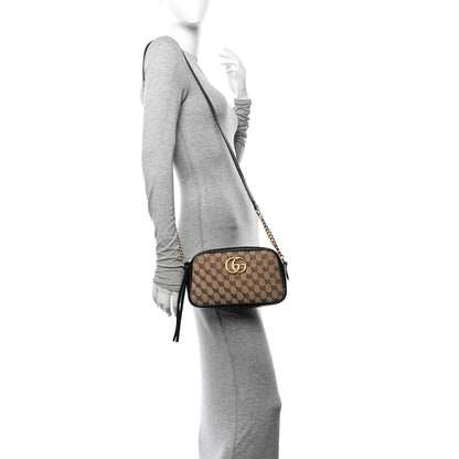 Gucci Monogram Matelasse Diagonal Small GG Marmont Chain Shoulder Bag Beige Black 2 of 12