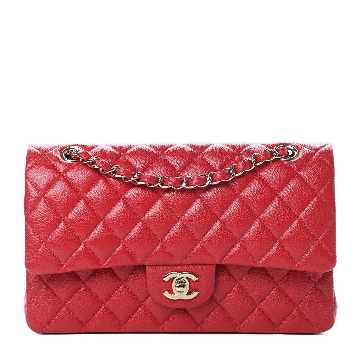 Caviar Quilted Medium Double Flap Red