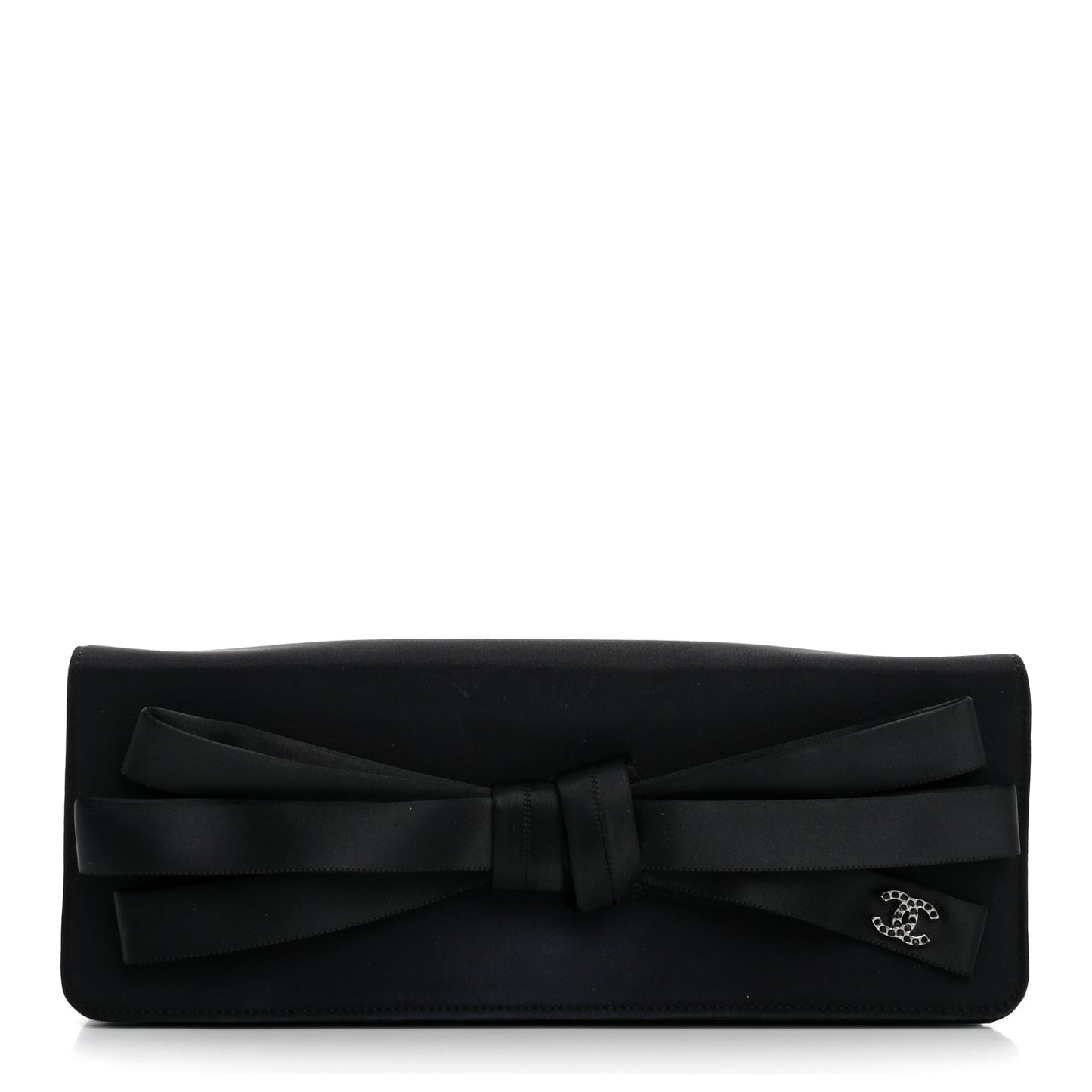 Satin Ribbon Bow Clutch Black