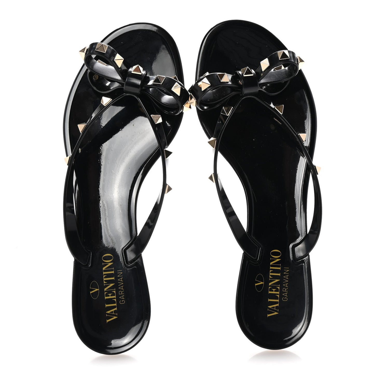 PVC Jelly Rockstud Bow Thong Sandals 39 Black