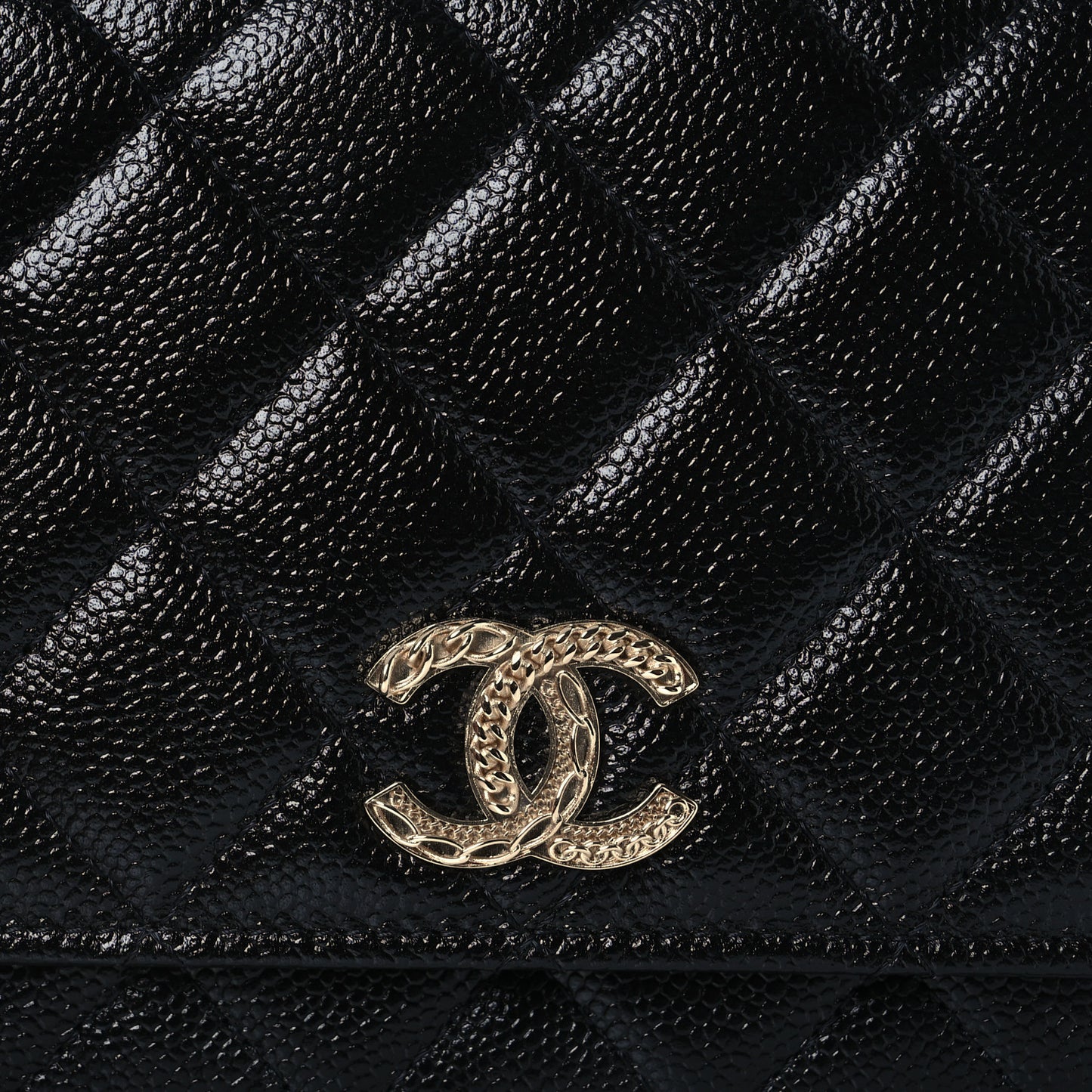 Caviar Quilted Chain CC Wallet On Chain WOC Black