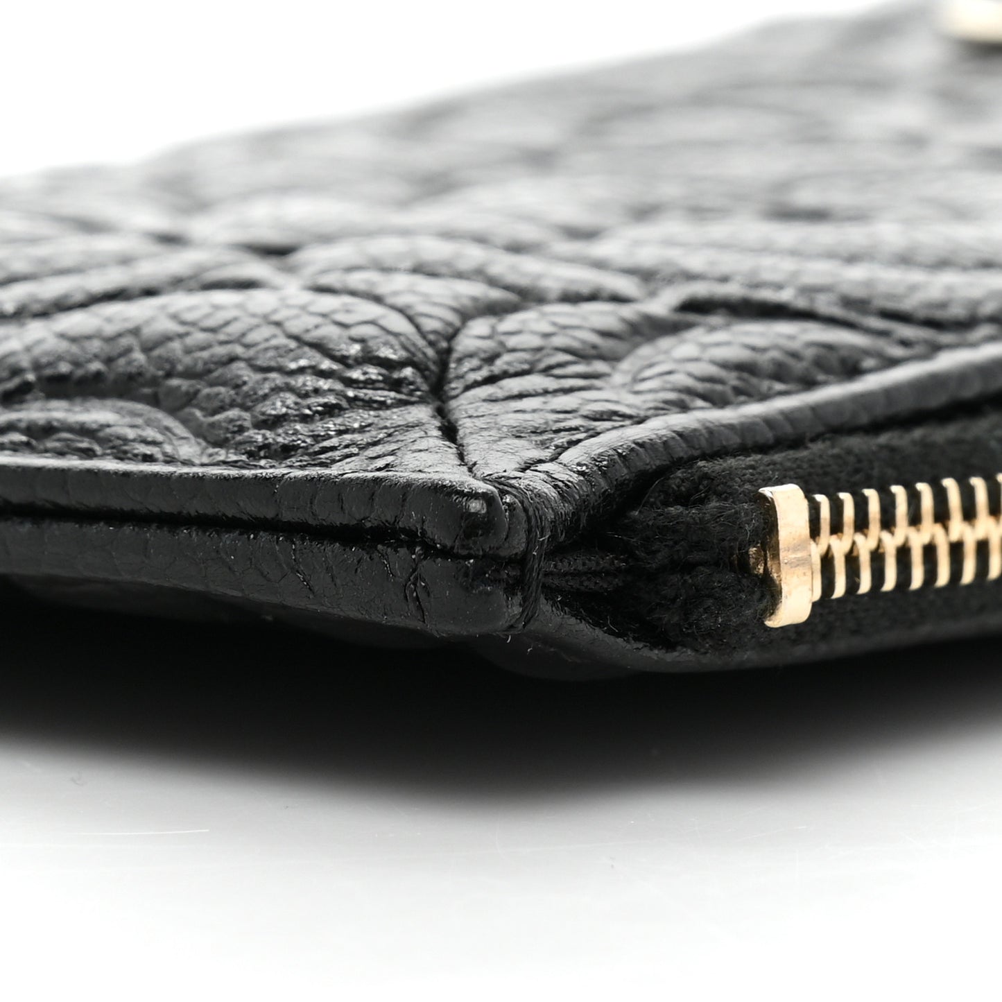 Caviar Camellia Embossed Classic Flat Wallet Pouch Black