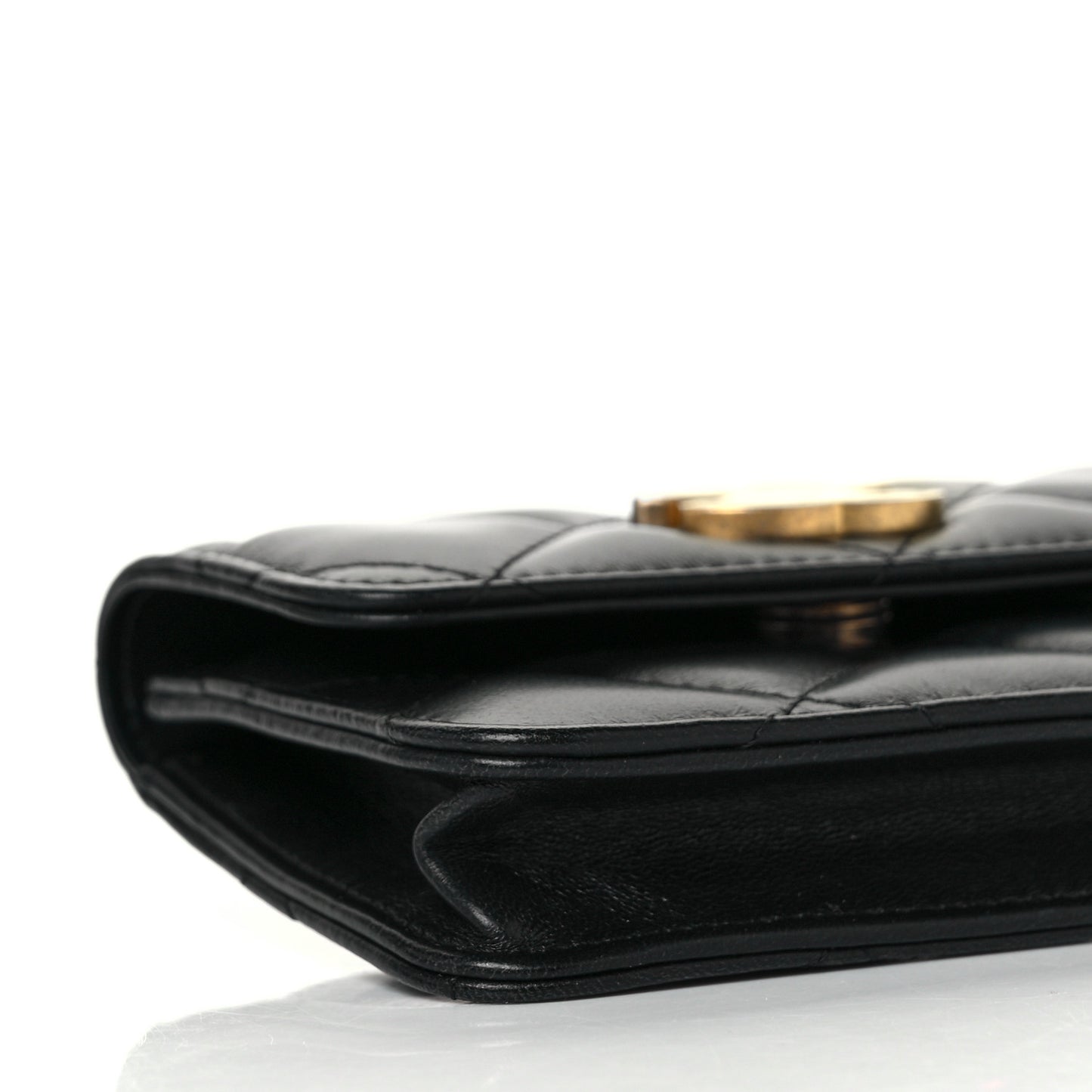 Lambskin Enamel Quilted Pending CC Flap Belt Bag Black