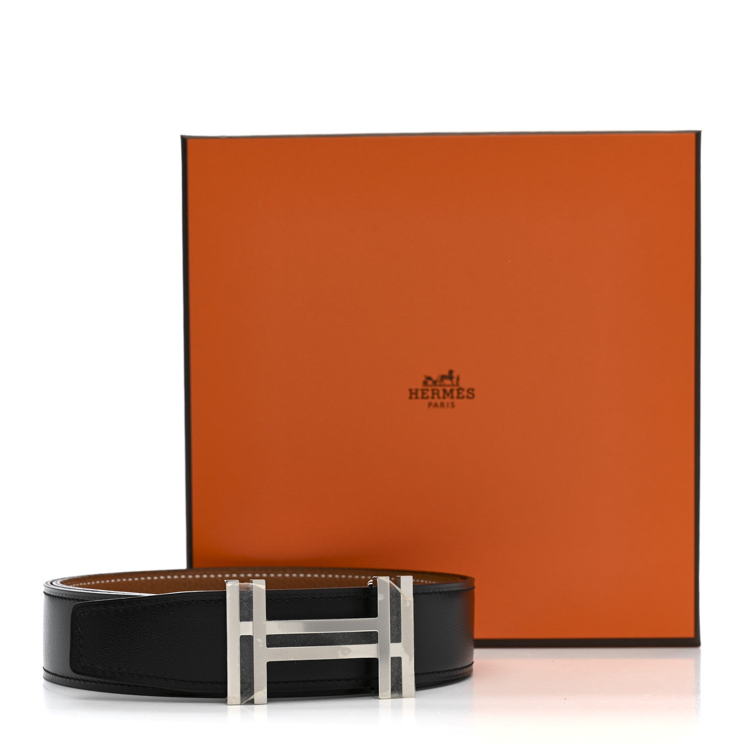 Hermes Box Togo 32mm Au Carre H Belt 80 32 Black Gold 6 of 6