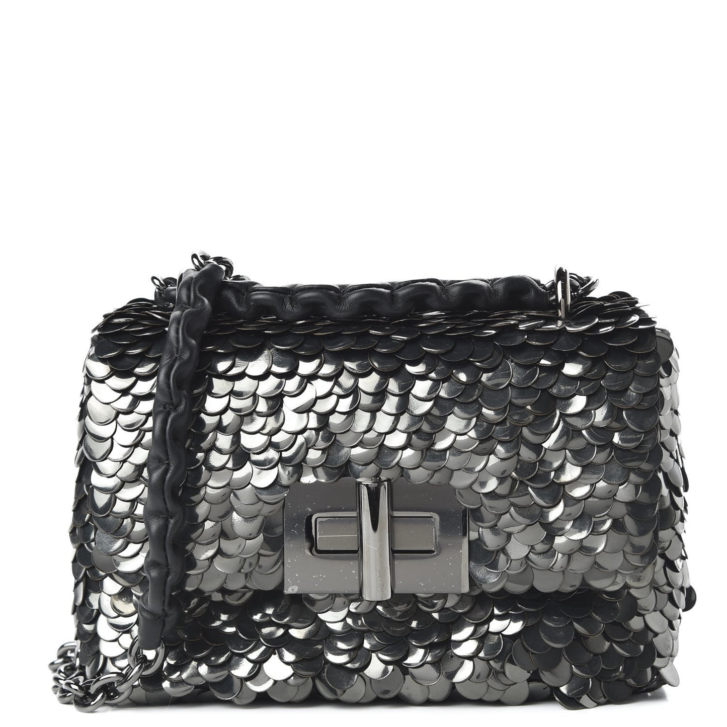 Paillette Embellished Large Natalia Chain Bag Dark Silver Black