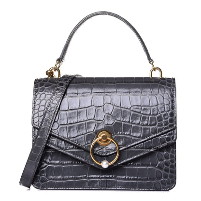 Mulberry Calfskin Crocodile Embossed Medium Harlow Satchel Dark Grey 1 of 9