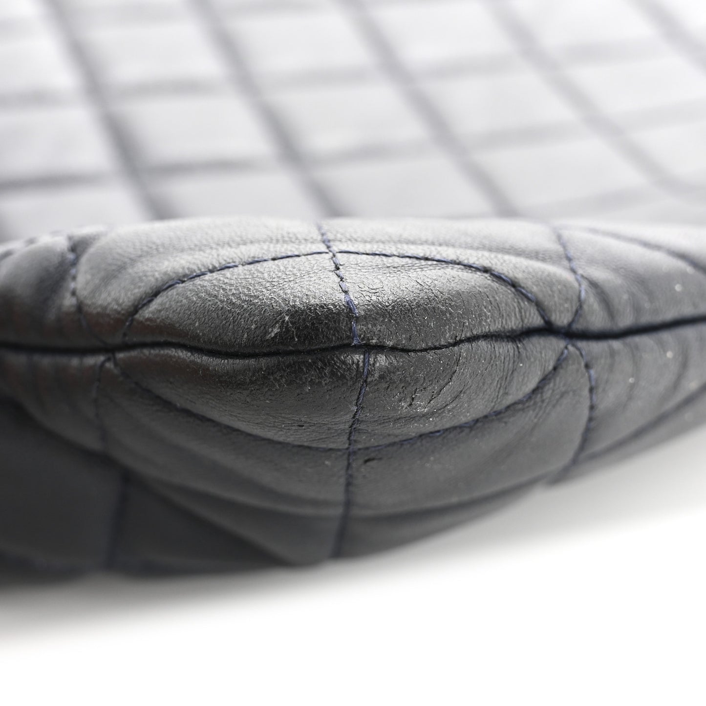 Lambskin Quilted Casino Beauty CC Cosmetic Case Navy