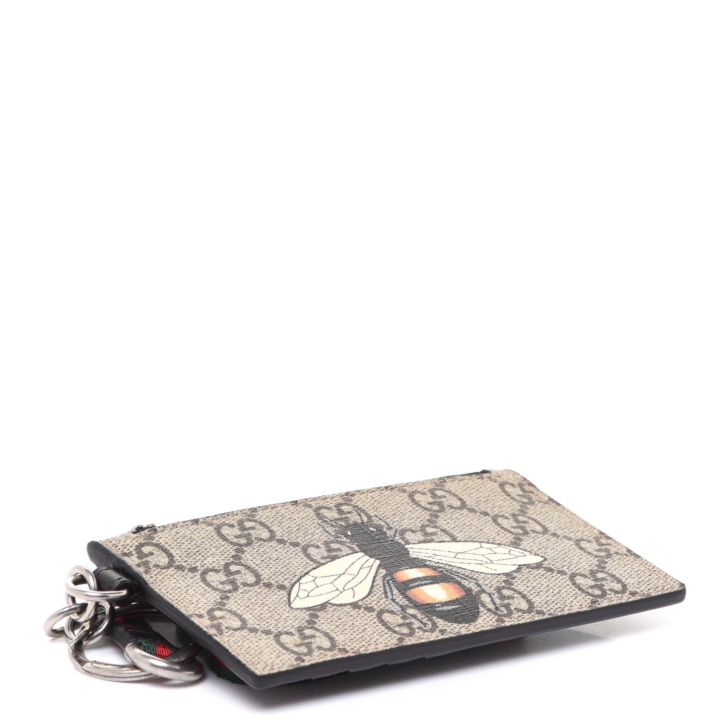 GG Supreme Monogram Bee Print Key Coin Case Card Holder Beige Black