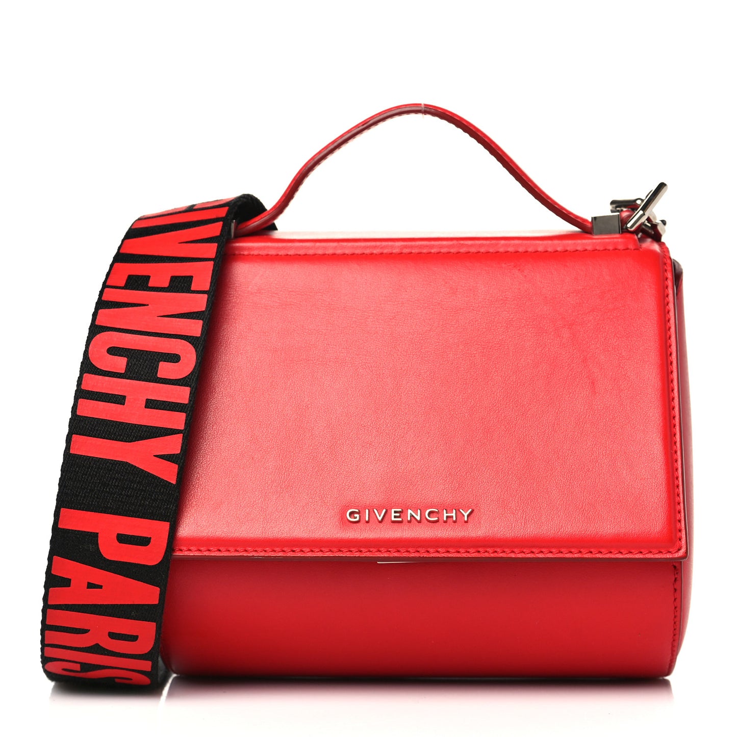 Calfskin Mini Pandora Box Logo Strap Crossbody Bag Medium Red