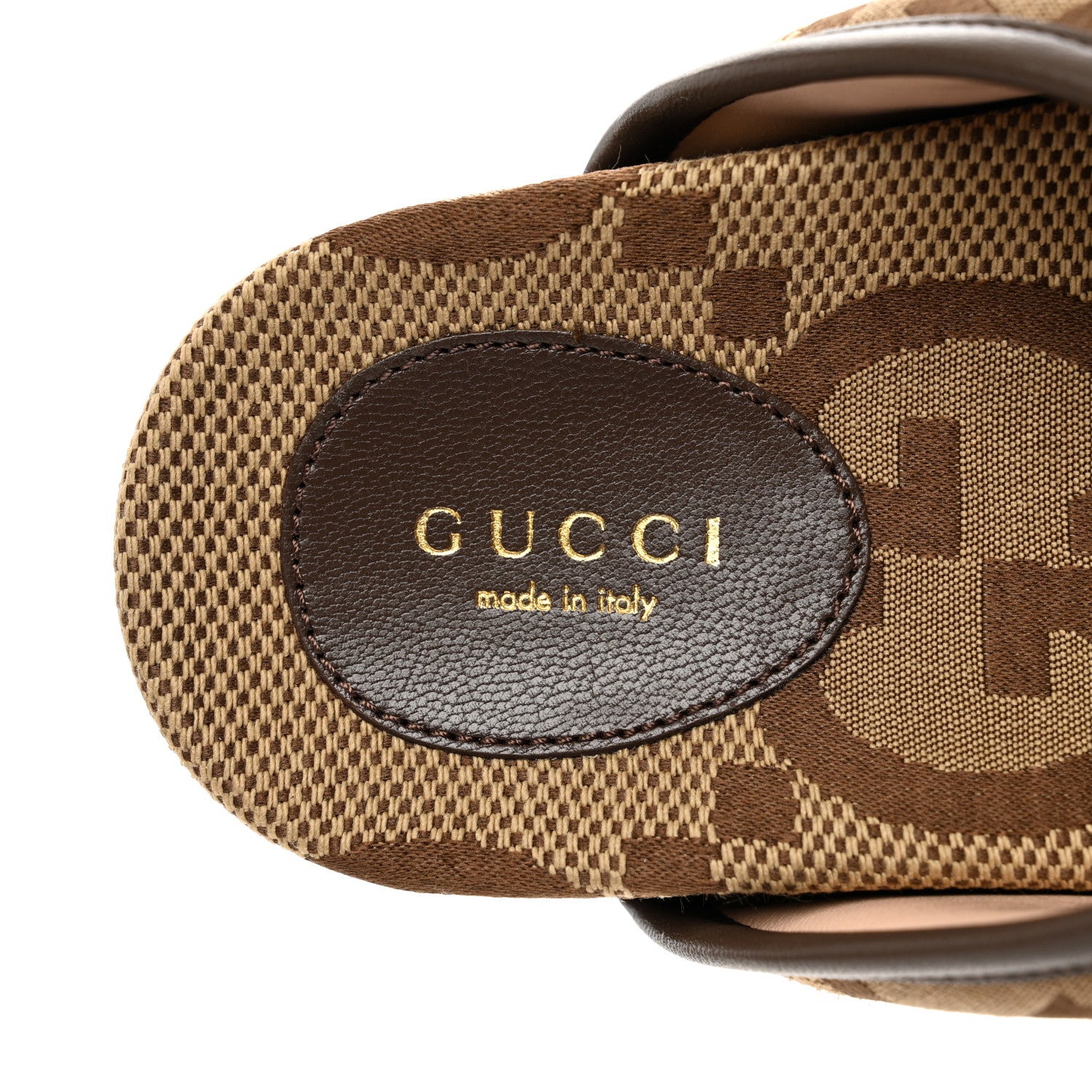Gucci Monogram Jumbo GG Nappa Samoa Platform 40mm Slide Sandals 35 Camel Ebony New Acero 7 of 9