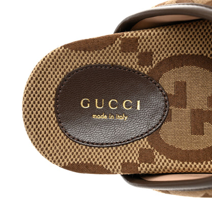 Gucci Monogram Jumbo GG Nappa Samoa Platform 40mm Slide Sandals 35 Camel Ebony New Acero 7 of 9