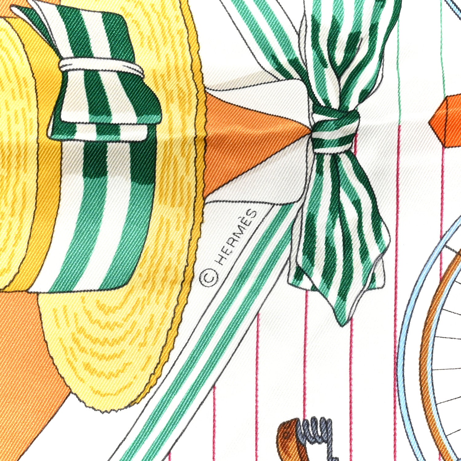 Hermes Silk Vintage Les Becanes Scarf 70 Caramel White Vert 8 of 12