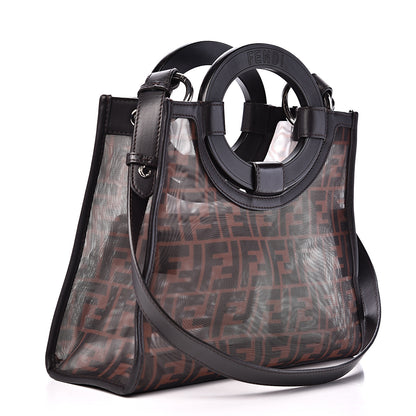 Fendi Mesh Vitello Century Cuoio FF 1974 Small Runaway Shopper Tote Marrone Black Ebano 2 of 12