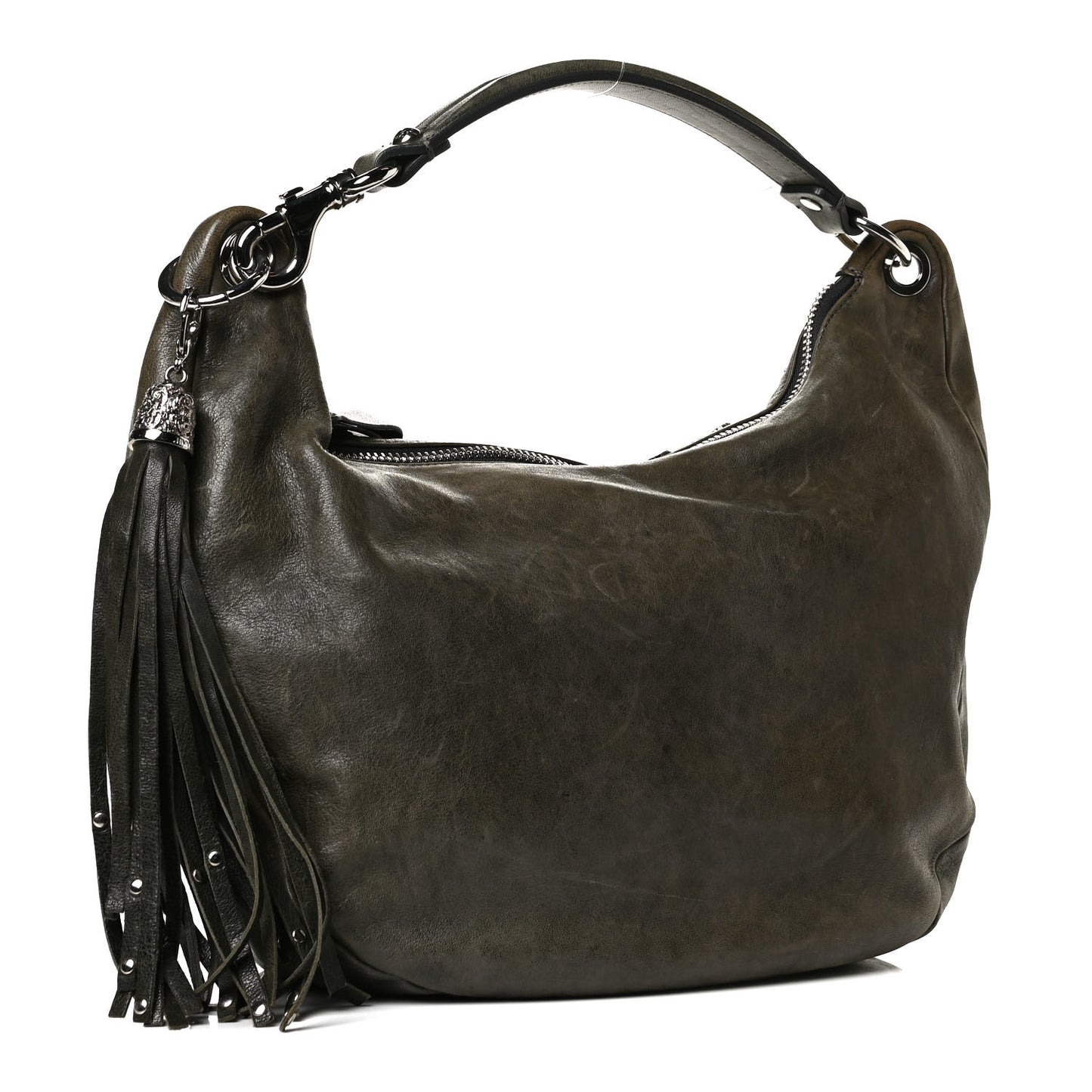 Calfskin Studded Sky Hobo Dark Green
