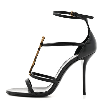 Saint Laurent Calfskin Cassandra 110 Sandals 38.5 Black Gold 1 of 10