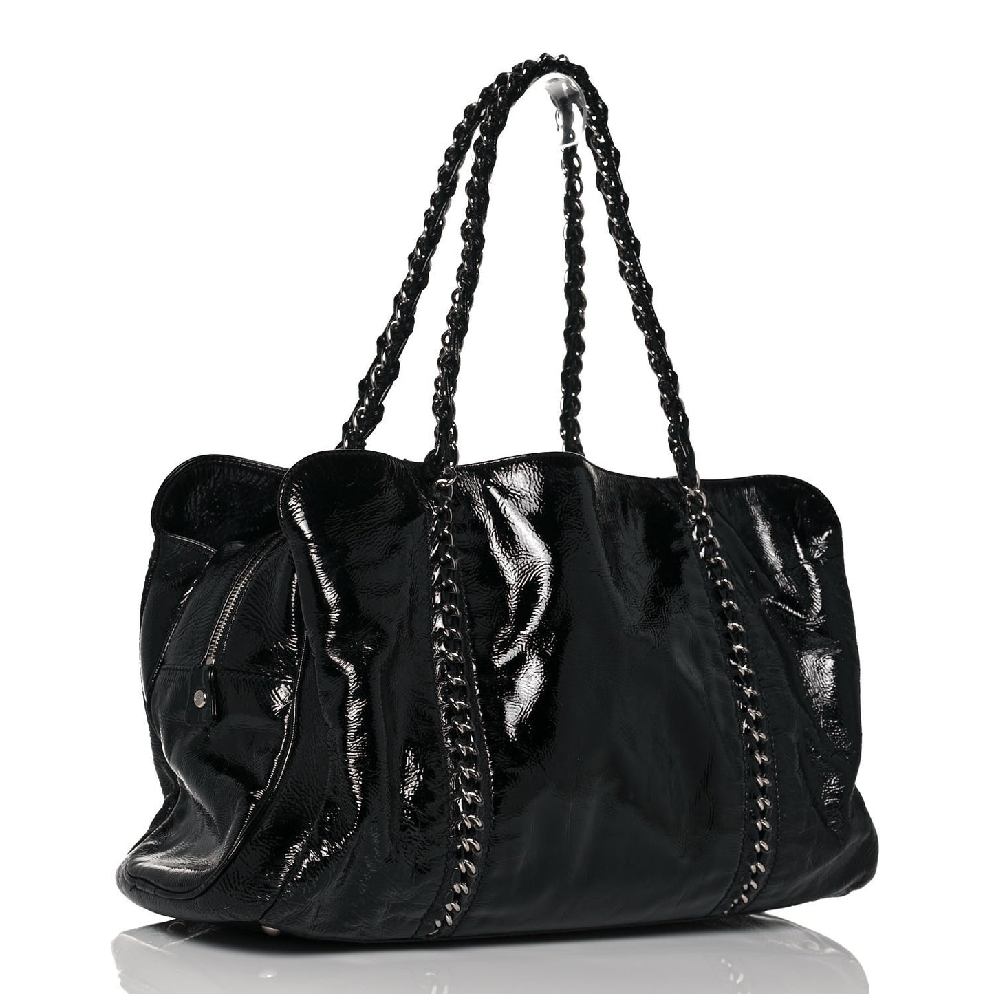 Patent Calfskin Large Luxe Ligne Tote Black