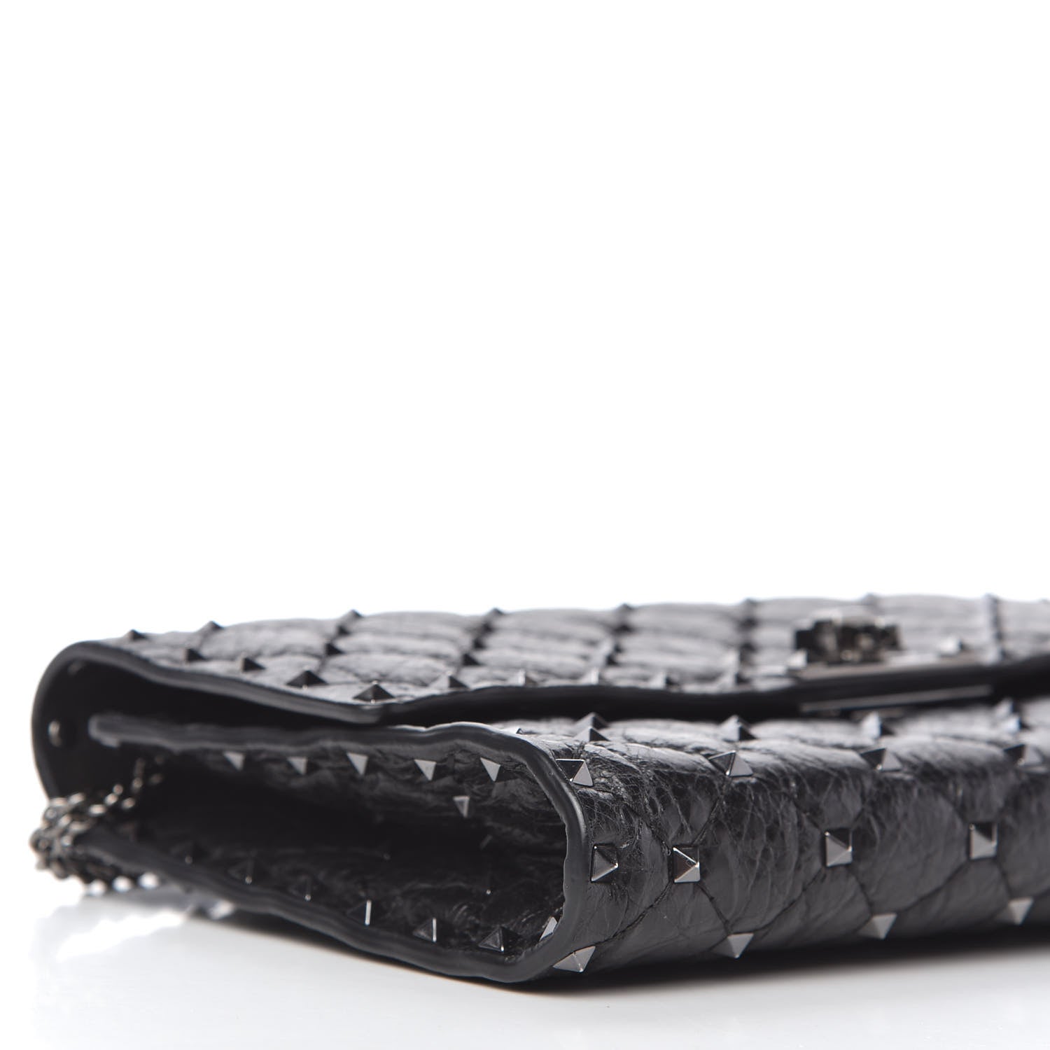 Valentino Garavani Craquele Nappa Rockstud Spike Wallet on Chain Black 6 of 10