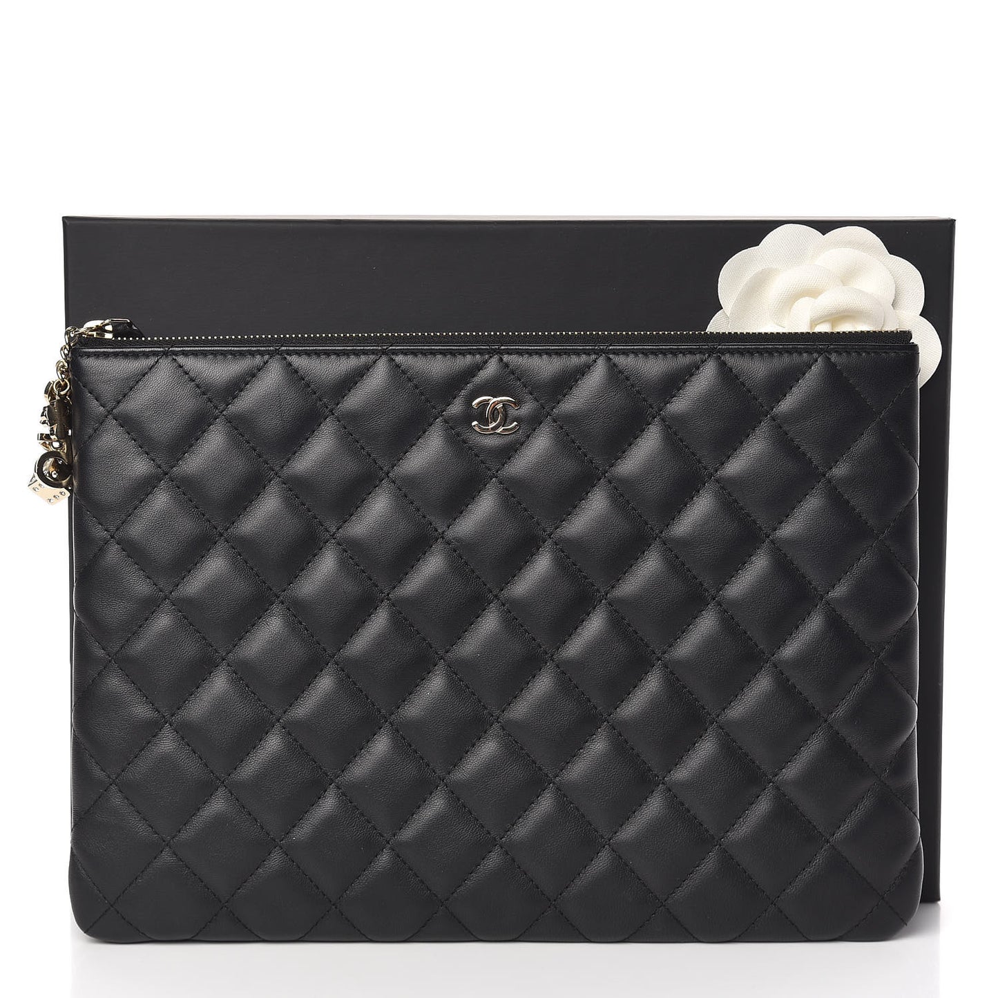 Lambskin Quilted Medium Casino Beauty CC Cosmetic Case Black