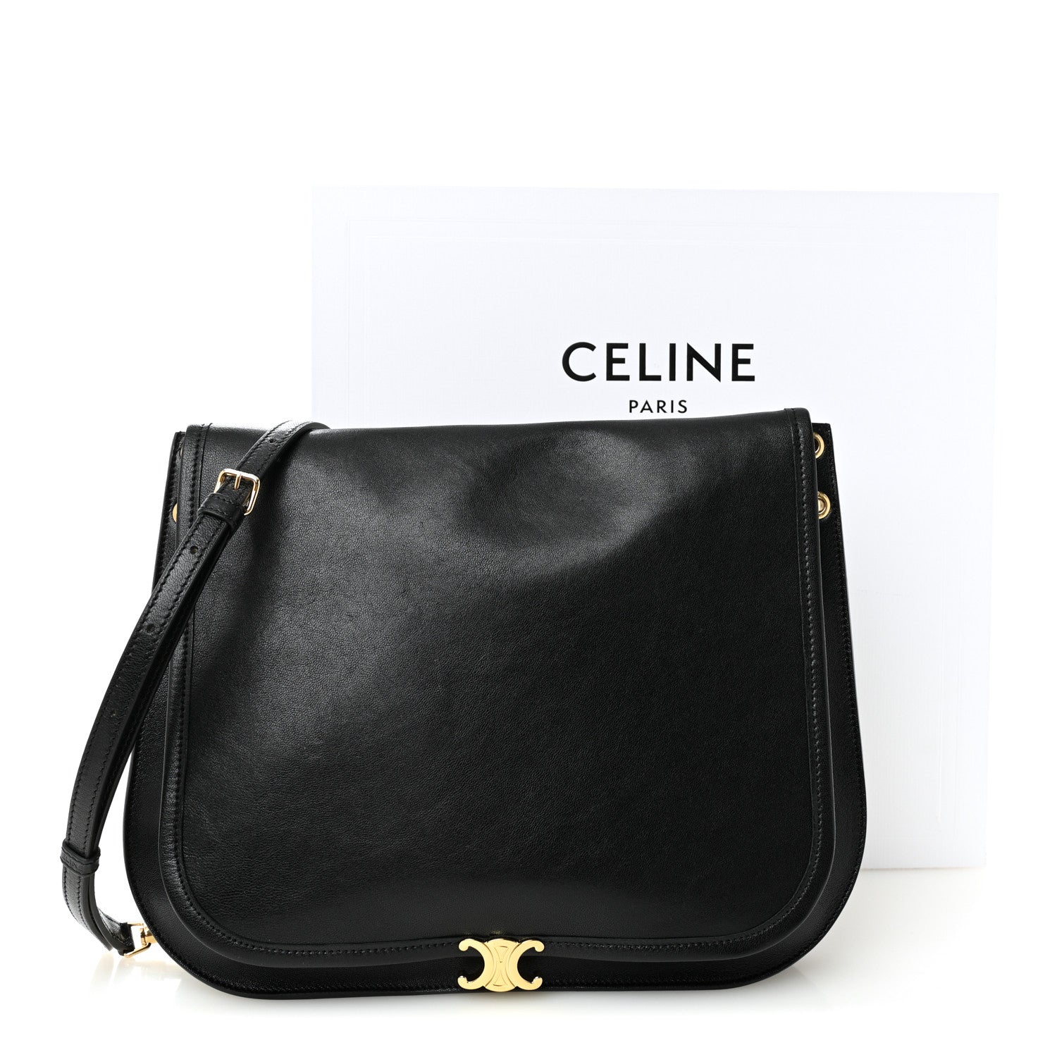 Celine Shiny Lambskin Soft Triomphe Besace Bag Black 1840348