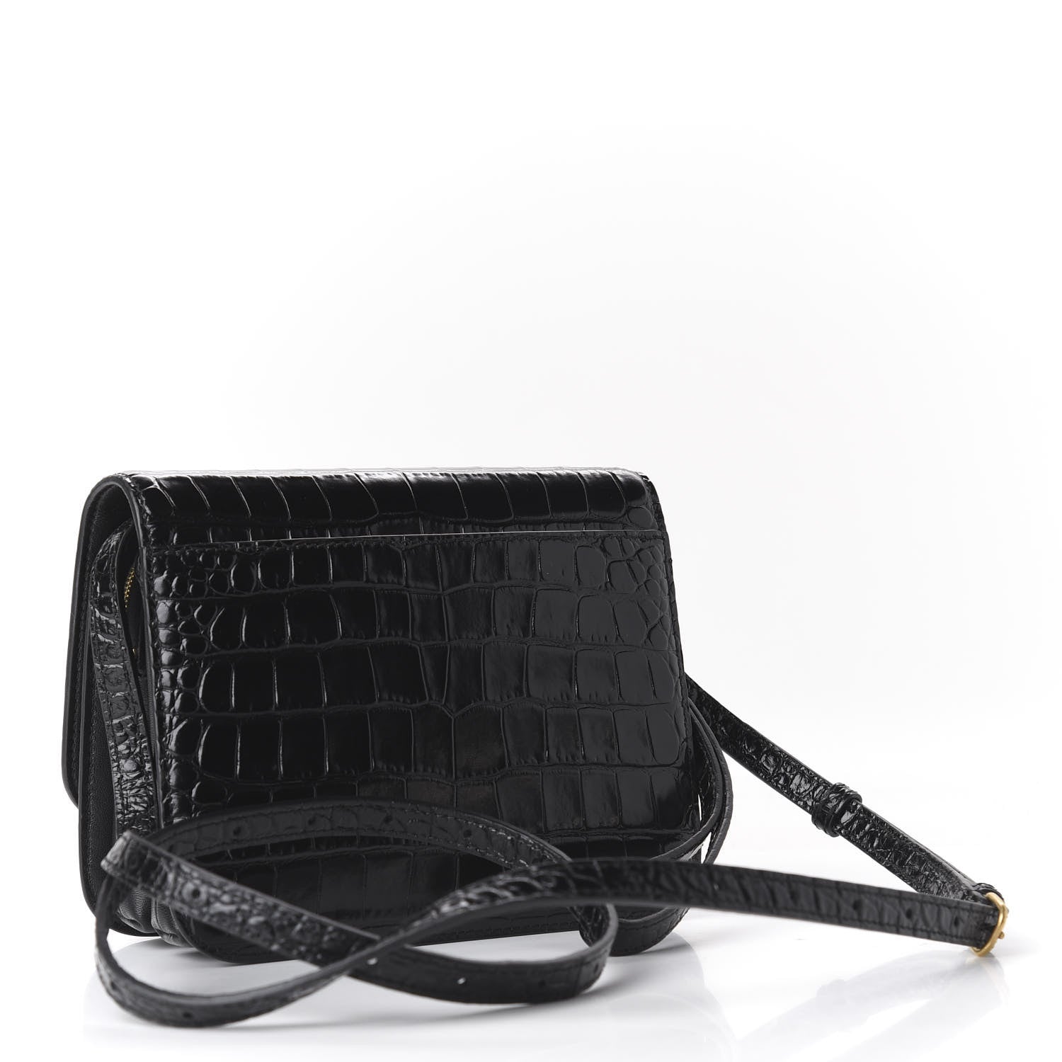 Balenciaga Shiny Calfskin Crocodile Embossed Small B Bag Black 2 of 9
