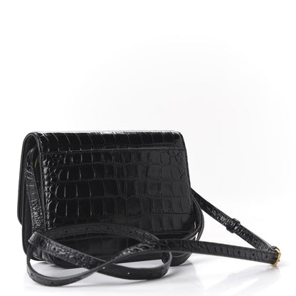 Balenciaga Shiny Calfskin Crocodile Embossed Small B Bag Black 2 of 9