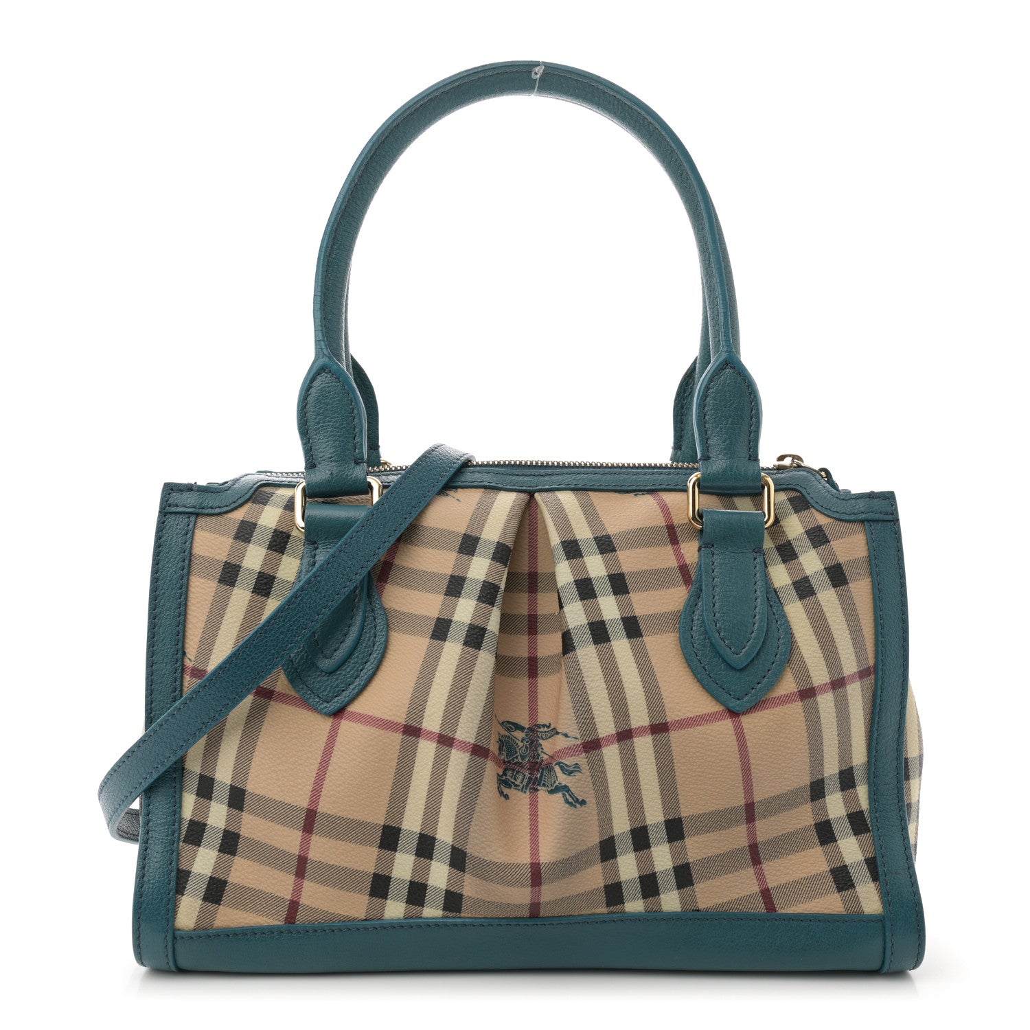 Burberry Haymarket Check Grainy Calfskin Pilgrim Satchel Blue 1 of 16