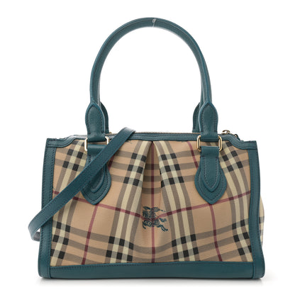 Burberry Haymarket Check Grainy Calfskin Pilgrim Satchel Blue 1 of 16