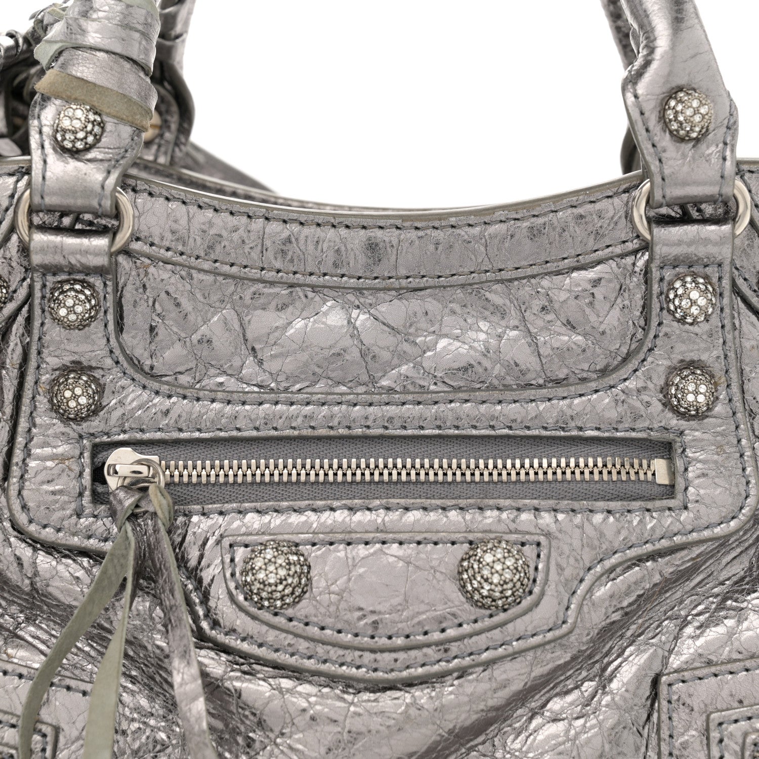 Balenciaga Agneau Arena Crystal Neo Cagole Handbag XS Silver