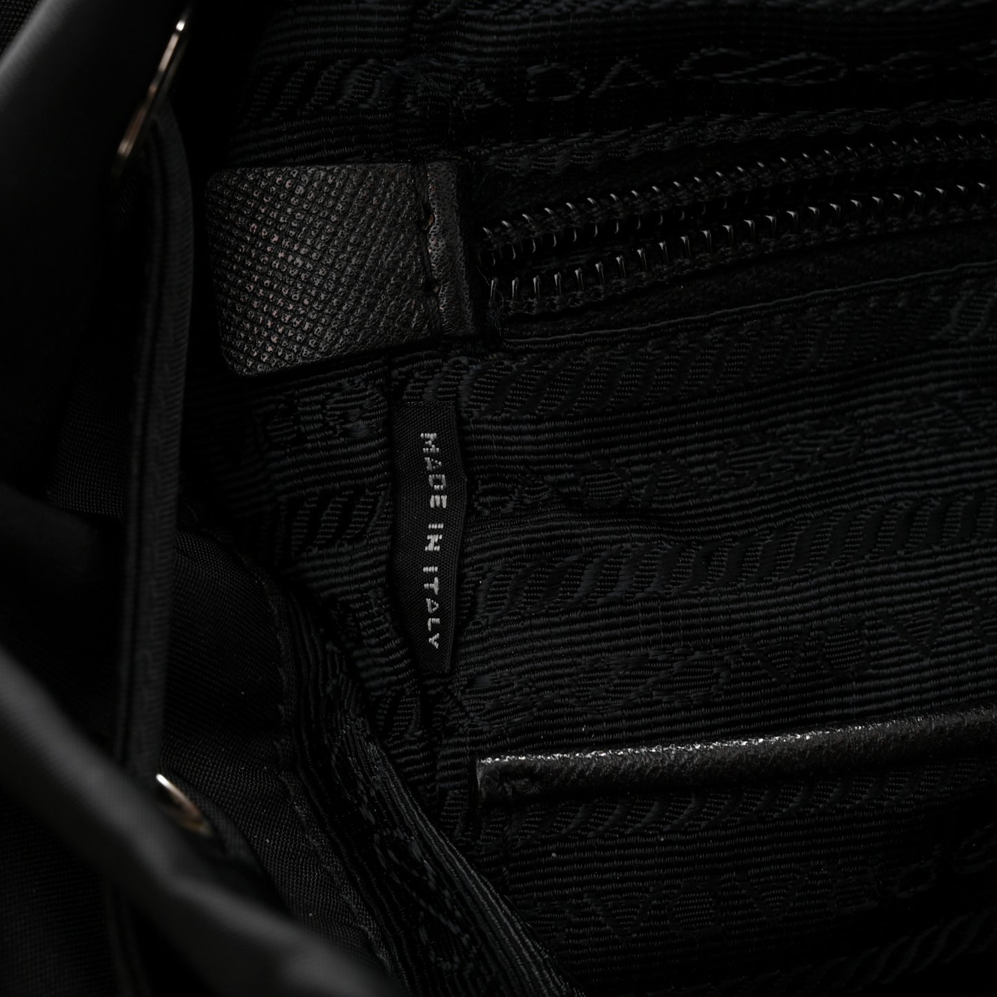 Nylon Vela Saffiano Medium Cinch Backpack Black