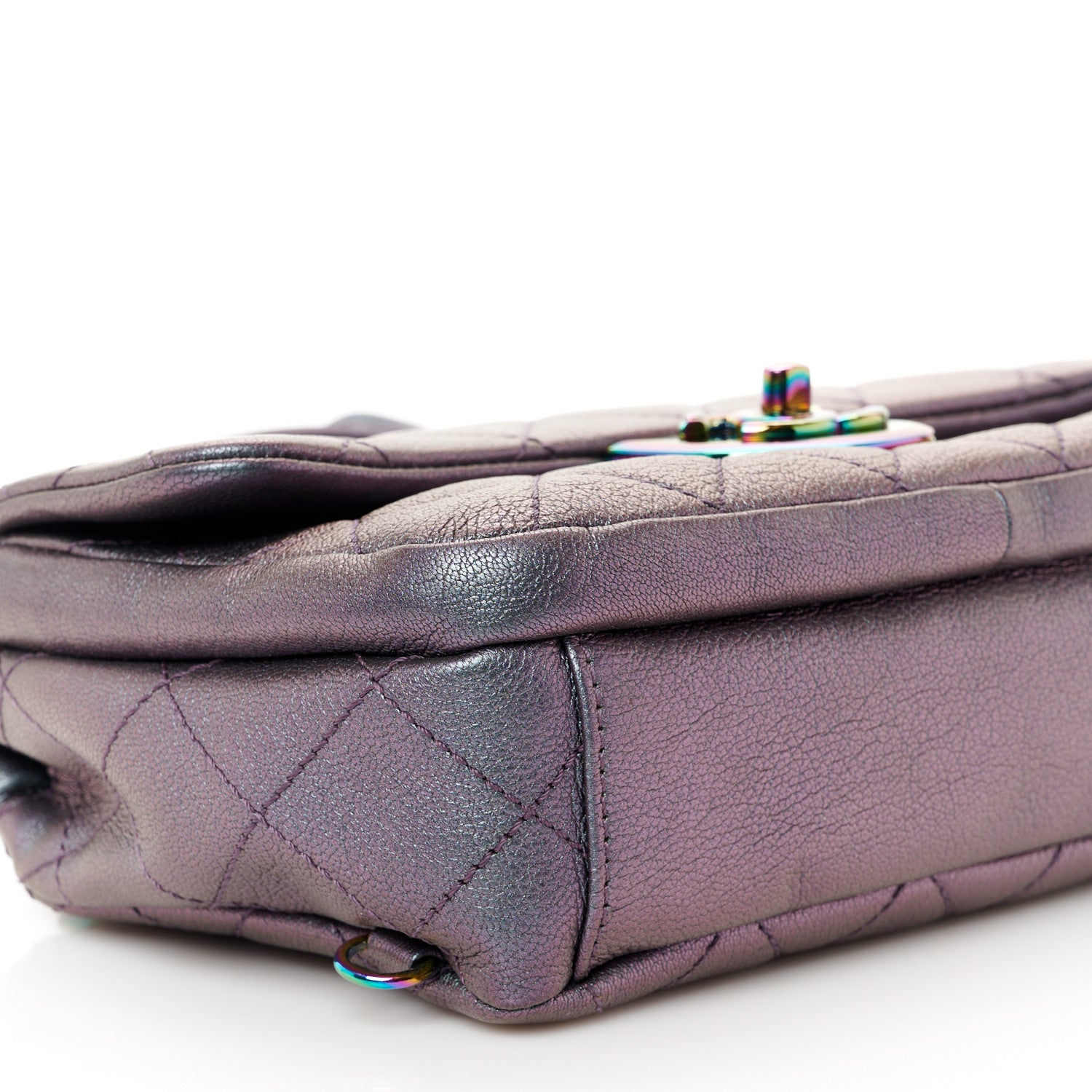 Chanel Iridescent Goatskin Quilted Small Double Carry Waist Chain Flap Purple 9 of 12