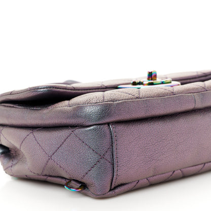 Chanel Iridescent Goatskin Quilted Small Double Carry Waist Chain Flap Purple 9 of 12