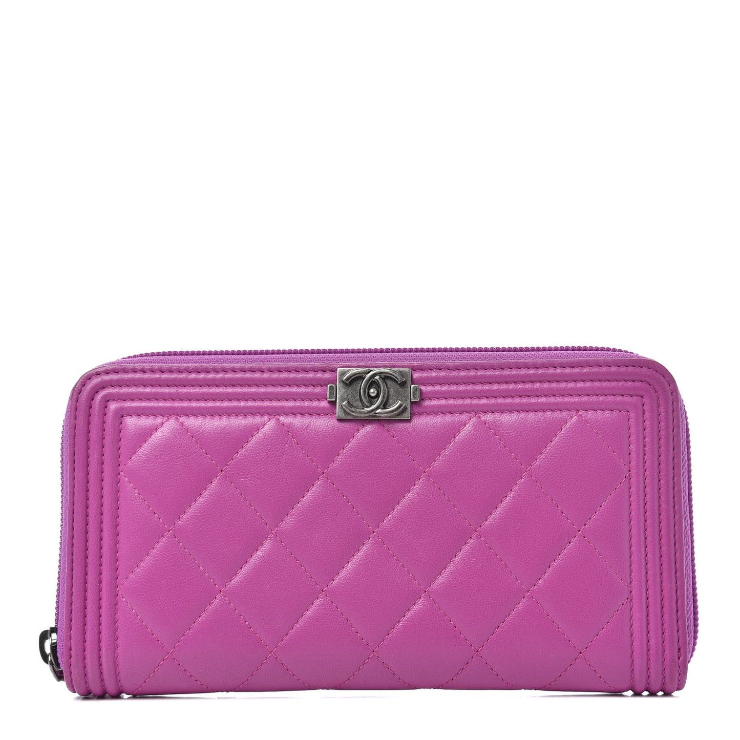 Lambskin Quilted Boy Zip Wallet Fuchsia