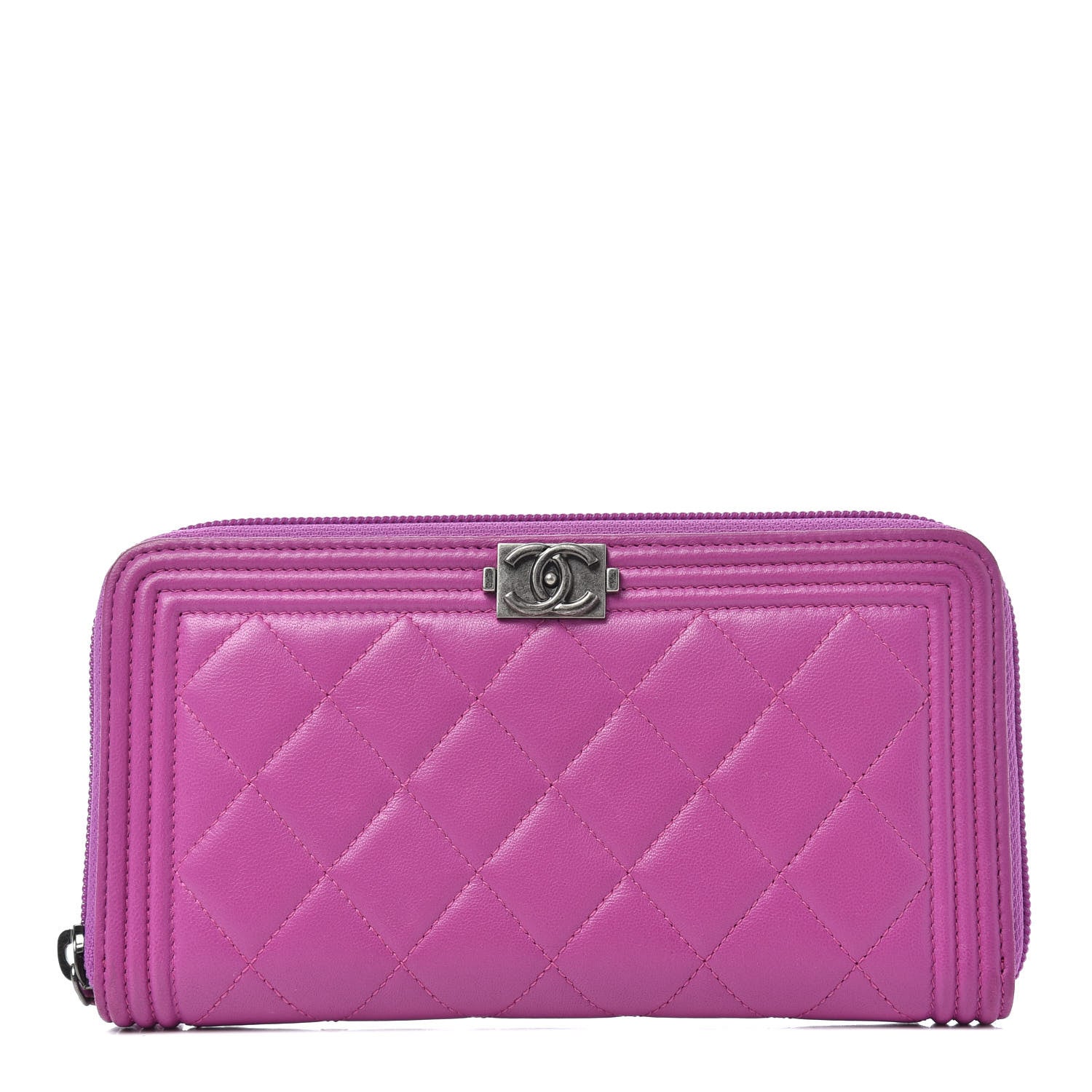 Chanel Lambskin Quilted Boy Zip Wallet Fuchsia 1 of 7